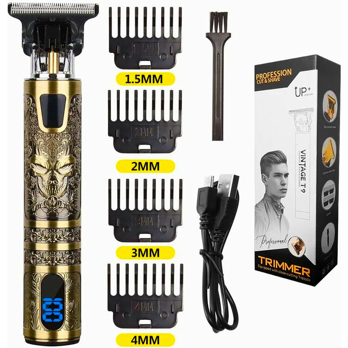 T9 - Luxe Tondeuse met LCD Display - Inclusief 4 Opzetkammen - USB Opaadbaar - Professionele Trimmer - Scheerapparaat - Baardtrimmer - Precisietrimmer- Draadloos - USB Opladen - Haarstyling – Goud