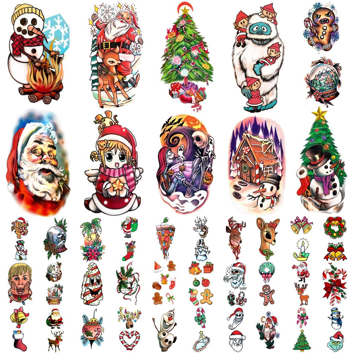 69 Stuks – tijdelijke tattoos voor volwassenen – neptatoeages – waterproof tattoo stickers – realistische plaktattoos – niet-giftige lichaamstattoos – duurzame fake tattoo designs – nep tattoos voor arm – been – nek – rug – kerst tattoo set