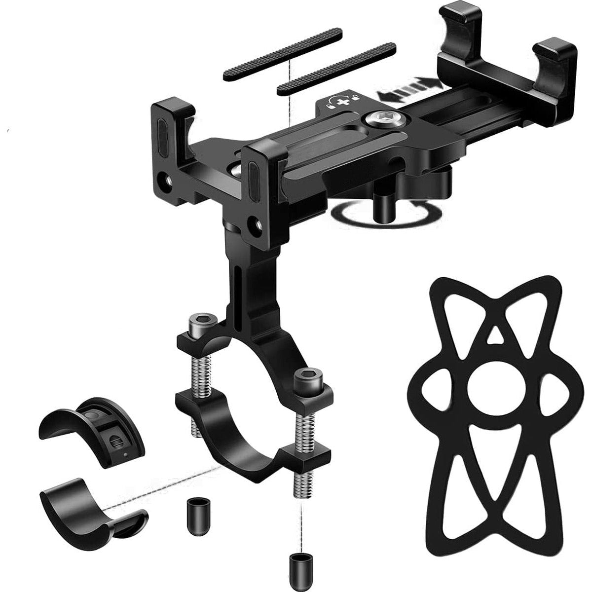 Aluminium Telefoon Mount - Voor Fiets / Motor - 360° Rotatie - Universeel Smartphone Cradle - Schokbestendig - Zwart