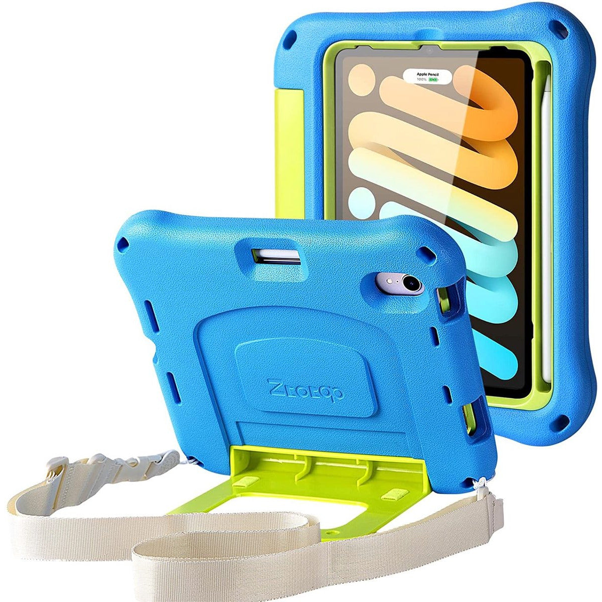 iPad Mini 6 Hoes – siliconen kinder case – schokbestendige tablethoes – iPad Mini 6e generatie model A2568 A2569 – met ingebouwde schermbeschermer – potloodhouder – verstelbare draagriem – standaard – kindvriendelijke beschermhoes – 2021 cover