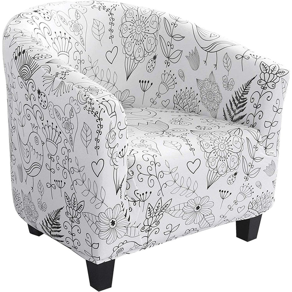 Universeel Club Fauteuil Hoes - Stretch Chesterfield Fauteuil Hoes - Cocktail Club Fauteuil Overtrek - Bedrukte Stoelhoes - Antislip Kuip Stoel Sofa Cover - Wit
