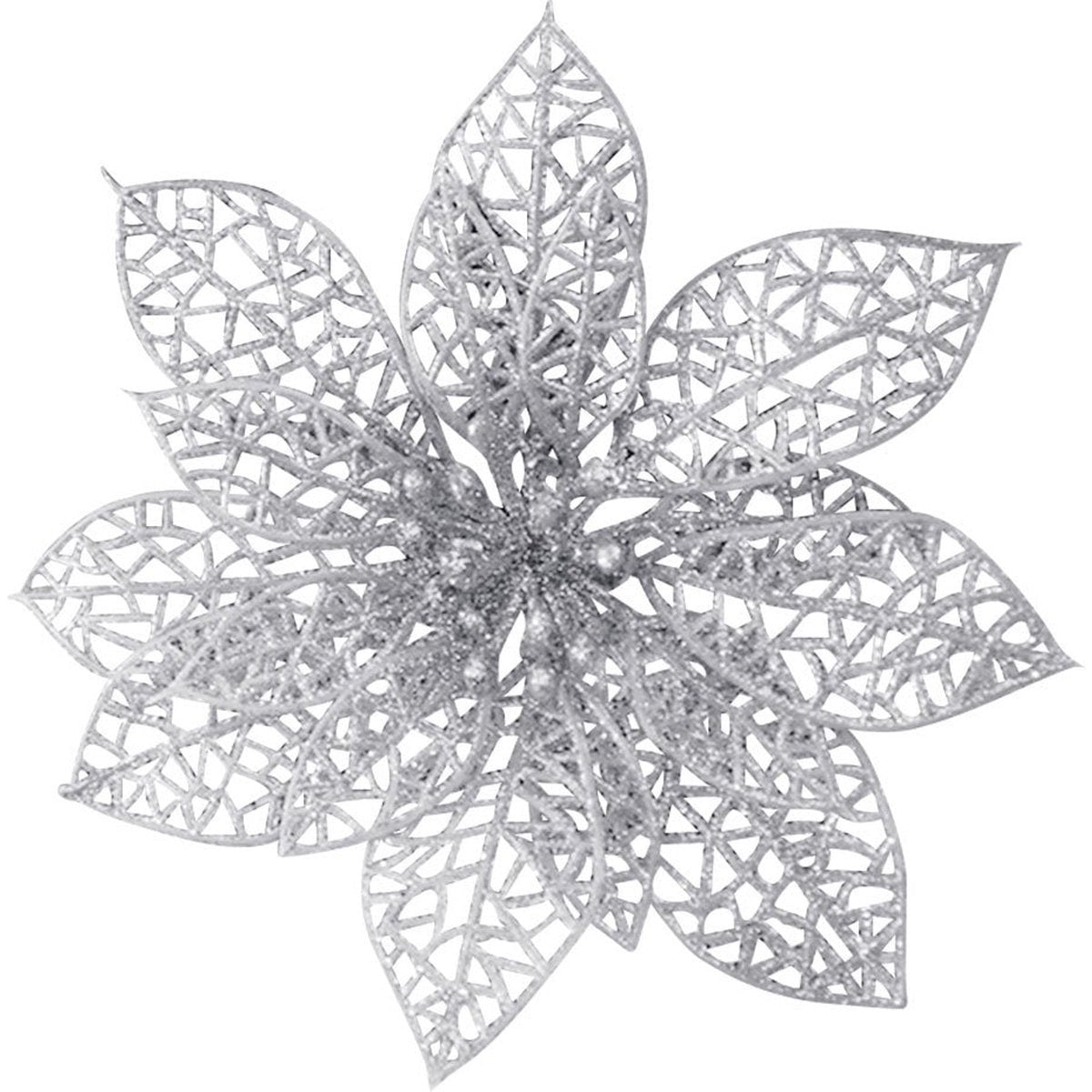 10 Stuks - Kunstmatige Glitter Bloemen - Decoratieve Poinsettia Bloemen - Kerstboom Ornamenten - 15 cm - Zilver / Goud
