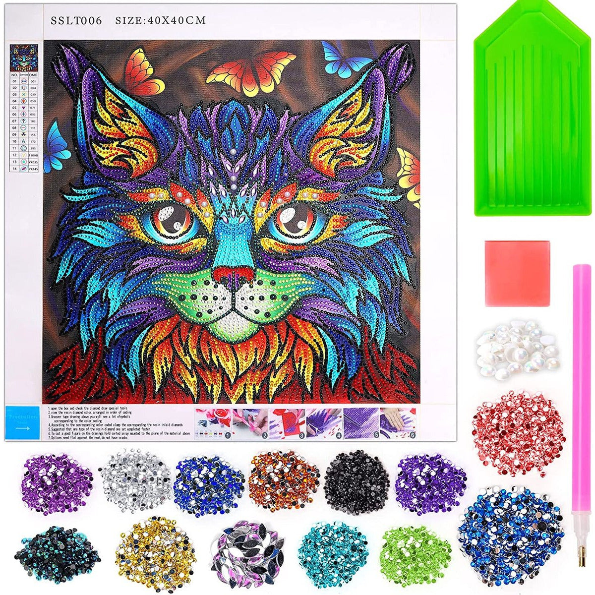 DIY - 5D Diamantschilderij Kit - Kat & Bloem - 30x30cm - Inclusief Gereedschap En Diamanten - Ronde Diamant Painting Kunstwerk - HD Canvas - Perfect voor Thuisdecoratie