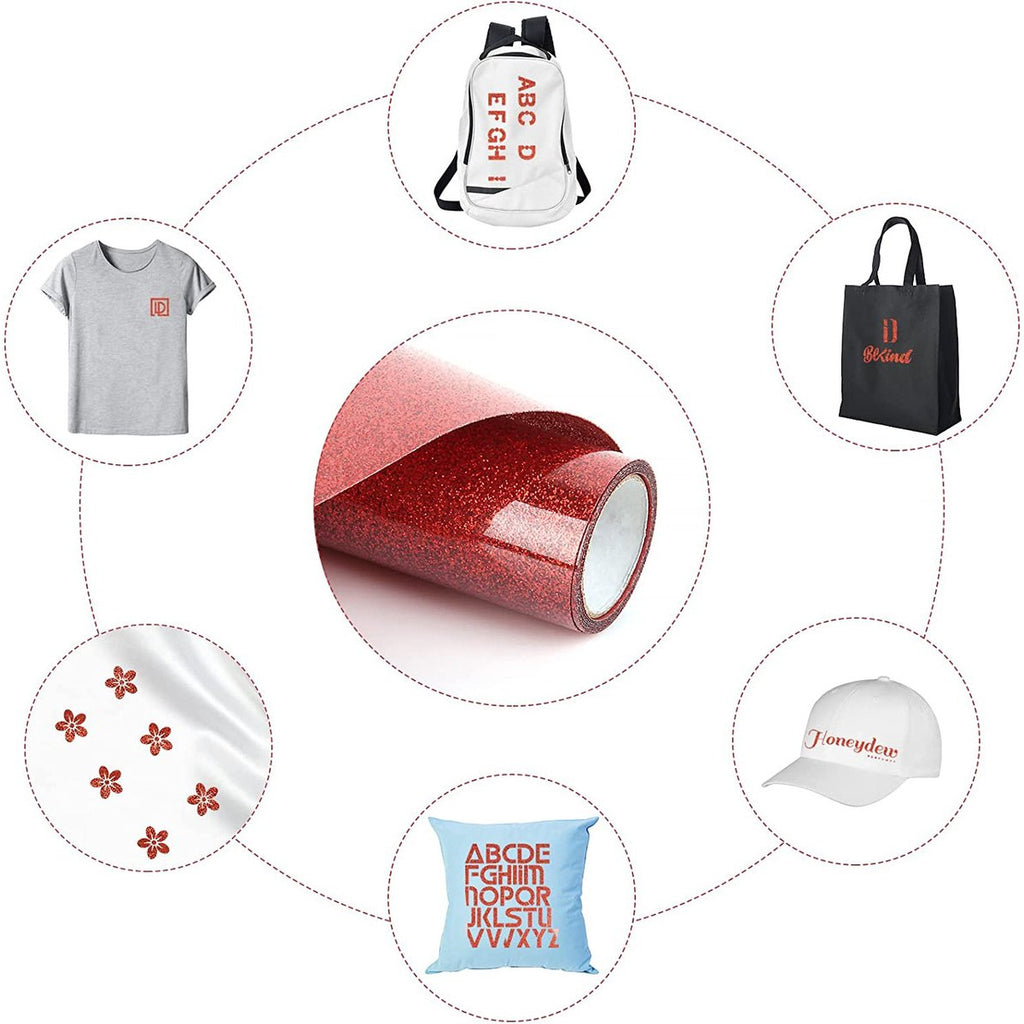 Transfer papier voor kleding/textiel |30cm x 150cm | Iron on Heat transfer T-shirt vinyl | Warmte overdraagbaar T-shirt vinyl | Glitter Rood