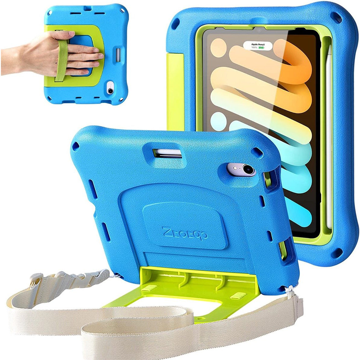 iPad Mini 6 Hoes – siliconen kinder case – schokbestendige tablethoes – iPad Mini 6e generatie model A2568 A2569 – met ingebouwde schermbeschermer – potloodhouder – verstelbare draagriem – standaard – kindvriendelijke beschermhoes – 2021 cover
