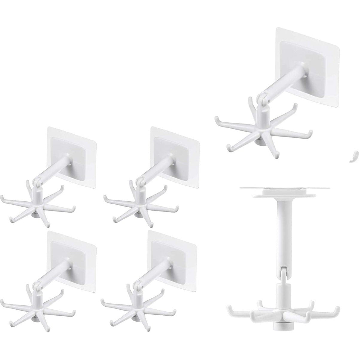 6 Stuks - 360° Roterende Haak - Multifunctionele Flip Haak - 180 Graden Kantelbaar - Draaiende Keukengerei Houder - 6 Haken Per Kop - Waterdicht - Zelfklevend - Vouwhaak - Muurhaak - Geschikt Voor Badkamer - Keuken - Kantoor - Garage - Handdoek - Wit