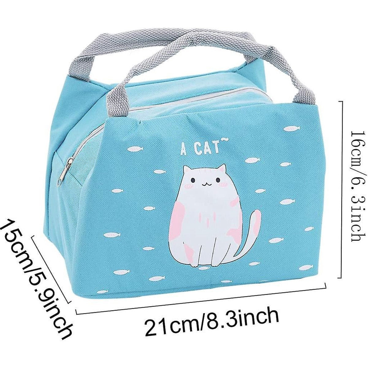 2 Pack | Geïsoleerde Lunchtas Set | Met Dubbele Handvat | Cat en Vos Print | Lekvrije | Lunchbox | Picknicktas | Lunchkoeltas | Maaltijdtas | camping | Reizen | Unisex | Blauw / Grijs