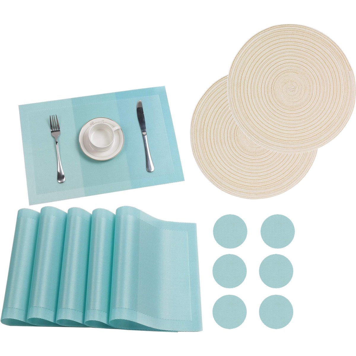 14 Delige - Vinyl Placemats - Inclusief Onderleggers en Onderzetters - Eetkamer Placemats - Tafelmatten - Gemakkelijk Schoon Te Vegen - Wasbare Tafel Leggers