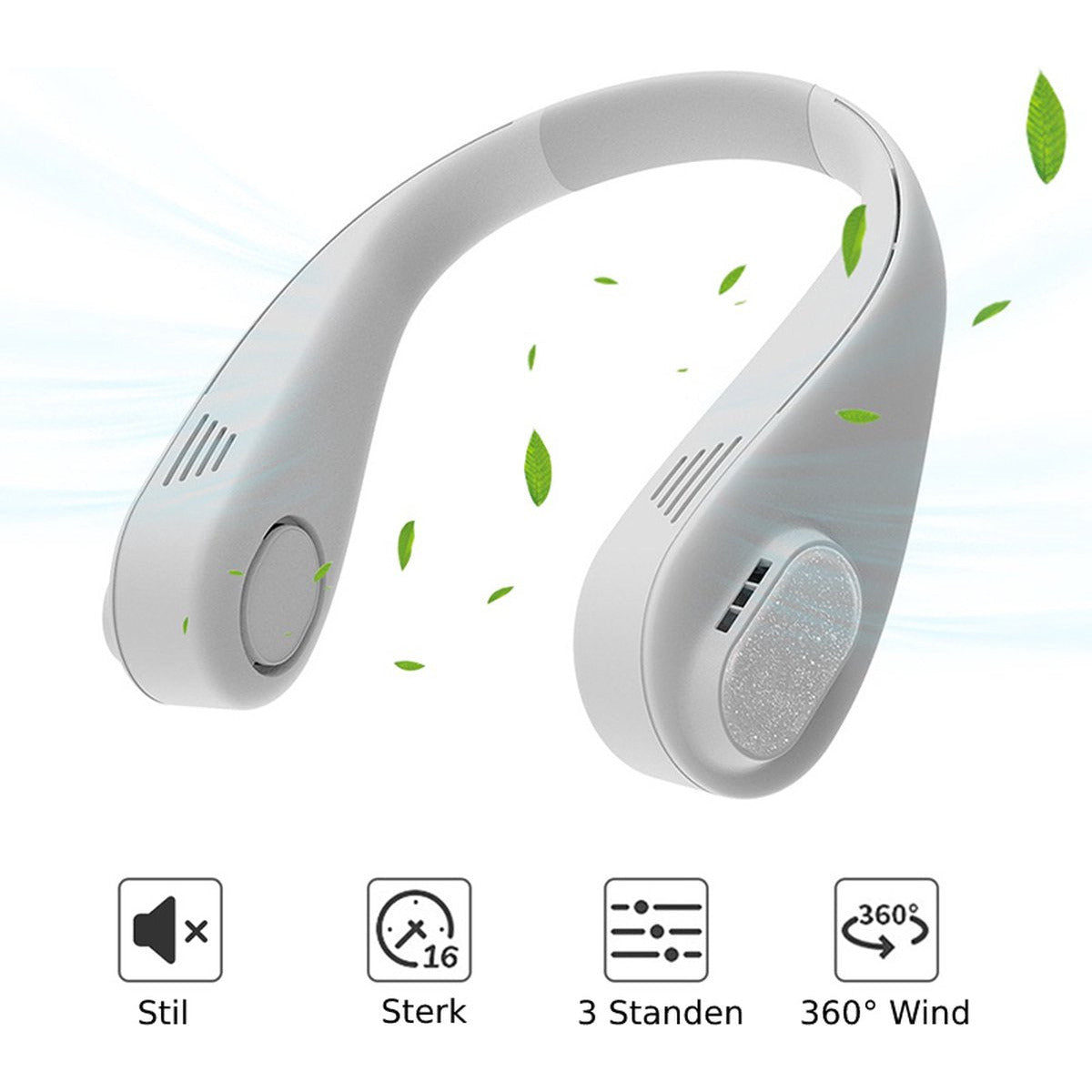 Draagbare Bladloze Nekventilator - Handsfree Ontwerp met 360° Koelbries - 3000mAh Oplaadbare Batterij - Stil en Veilig voor Kinderen en Huisdieren - Verstelbare Siliconen Behuizing