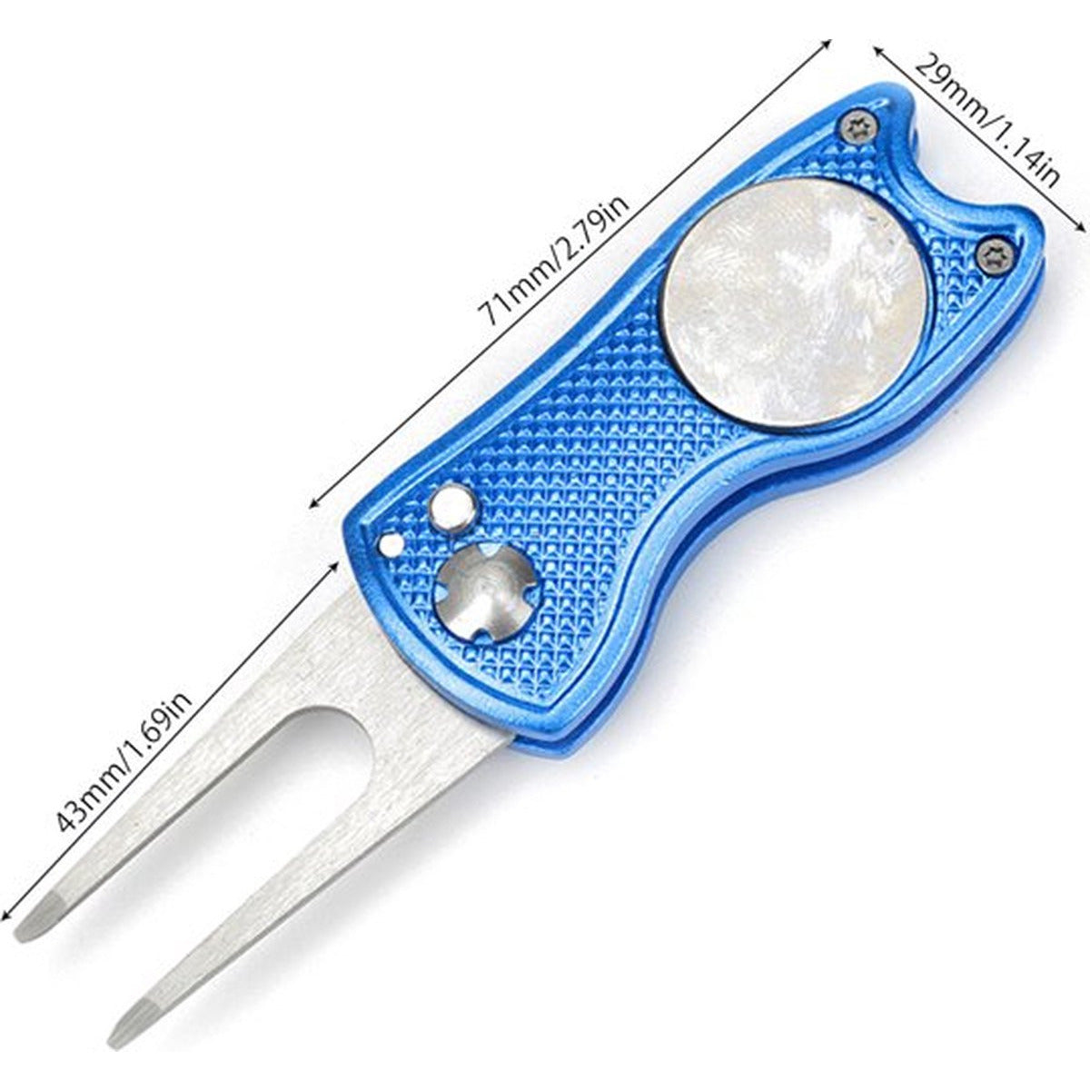 Golf Divot Repair Tool - RVS - Golf Pitchfork - Opvouwbaar - Lichtgewicht - Draagbaar - Antislip - Golf Putting Fork - voor Outdoor Golfbaan - Blauw