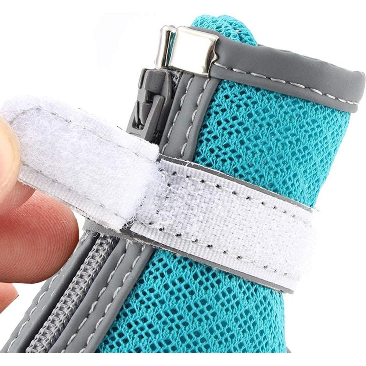 4 + 4 Stuks - Hondenschoenen En Hondensokken Set - Hondenlaarzen Met Rits En Bandje - Pootbeschermer - Puppy Slofjes - Antislip - Ademend Met Reflecterende Bandjes - Inclusief Bijpassende Honden Sokken - Maat 5 - XXL - Blauw