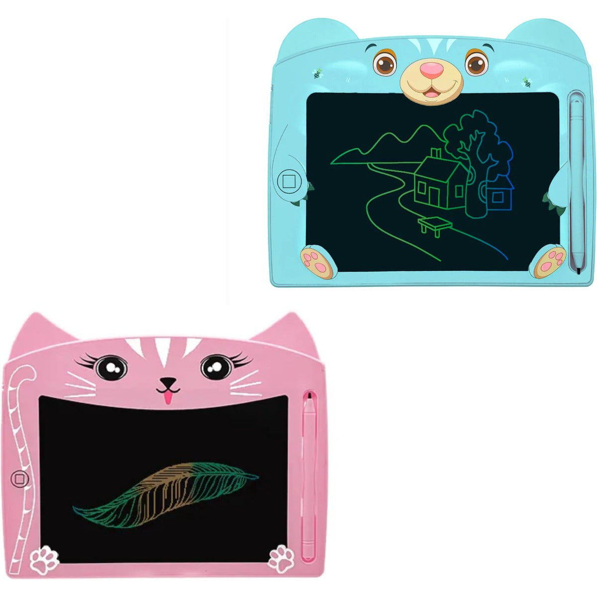 2 Stuks - Kleurrijke LCD Schrijfborden - 2 Ontwerpen - Educatief Tekentablet Met Kleurenscherm - Inclusief Bijhorende Pennen - Met Kleurenscherm - Doodle En Schetsblok Speelgoed - Lichtgewicht en Draagbaar - 8