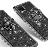 Glitter Case voor Samsung Galaxy A12 - Bling Sparkly Telefoonhoesje met Koord- met 360° Rotatie Ring Houder en Koord- Kickstand - Zachte TPU - Siliconen - Shockproof - Beschermhoes - Zwart