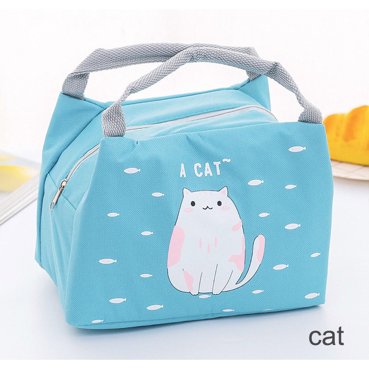 2 Pack | Geïsoleerde Lunchtas Set | Met Dubbele Handvat | Cat en Vos Print | Lekvrije | Lunchbox | Picknicktas | Lunchkoeltas | Maaltijdtas | camping | Reizen | Unisex | Blauw / Grijs