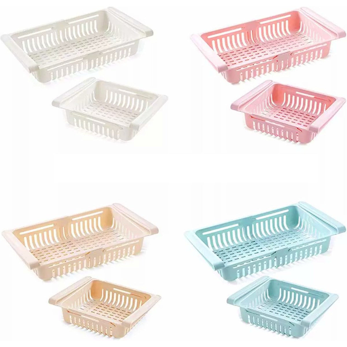 4 Stuks - Verstelbare Koelkast Lades - Uitschuifbare Opberg Manden - Koelkast Organizer - Kunststof - Inklapbare Koelkast Plank Mand - Wasbaar - 4 Kleuren
