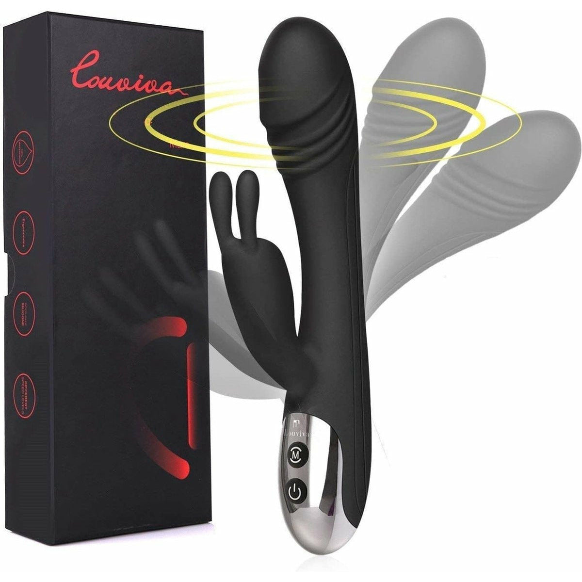 Louviva - Krachtige 2 In 1 Rabbit G-spot Vibrato -r Met 7 Pulse Frequenties - en 7 Vibratie Modi - USB - Oplaadbaar - Waterdicht - Massager -Zwart