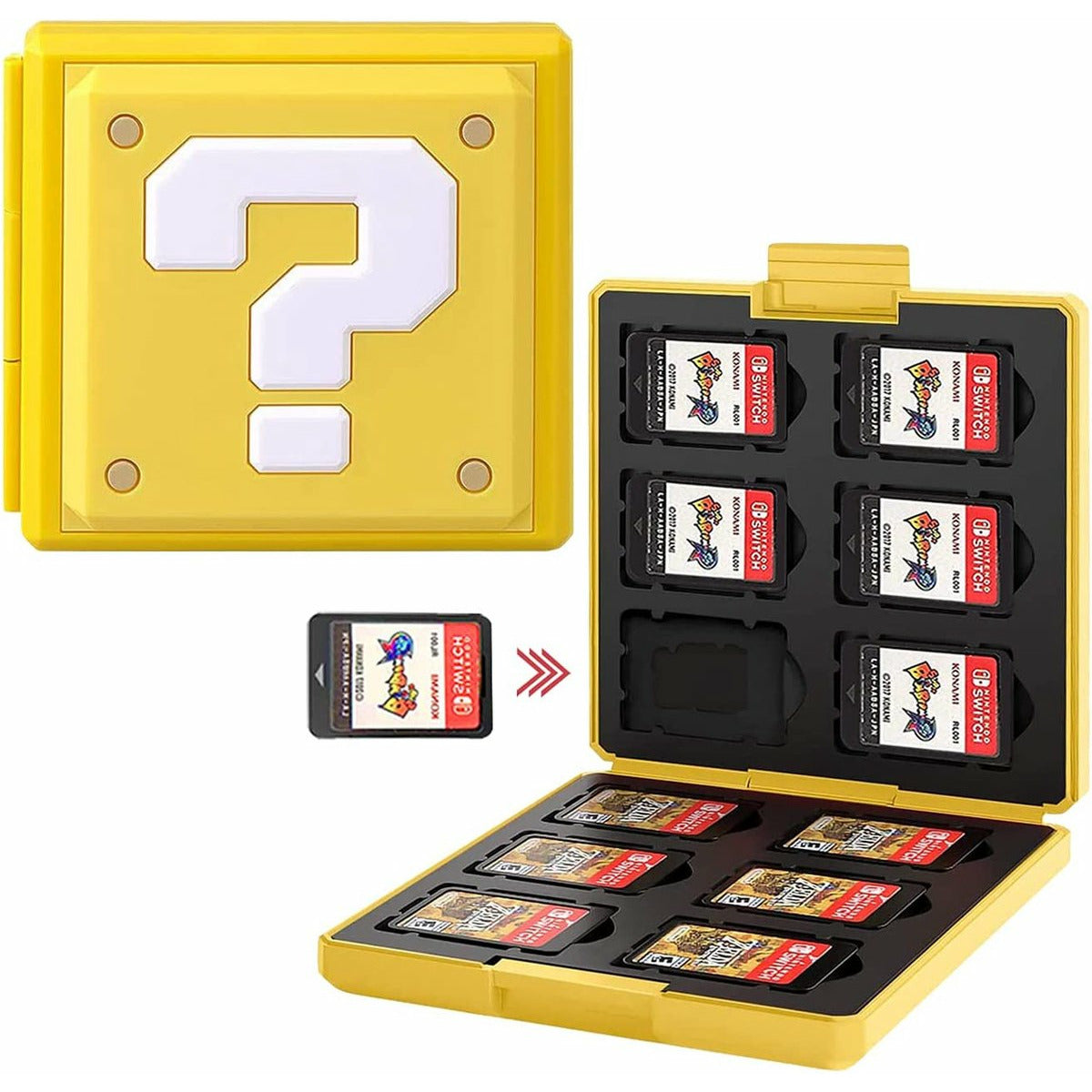 Game Case voor Nintendo Switch + Lite | 12 Sleuven | Game Card Case, Opbergkoffer voor 12 Spellen | Geel Blok