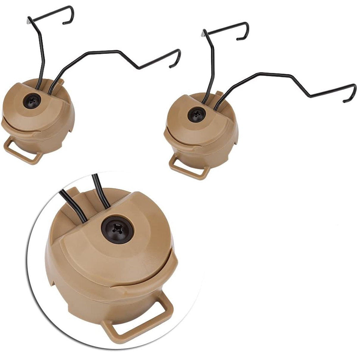 Gehoorkap Helm Adapter - Helmbevestiging Voor Oorbeschermers - Oorkappen Helm Verbind Stukken - Oorbeugel Helm Bevestiging - Met Rails - Met Rail Adapter - Airsoft helm Accessoires - Geschikt Voor De Sordin / MICH 2001 / IBH Helm - Beige
