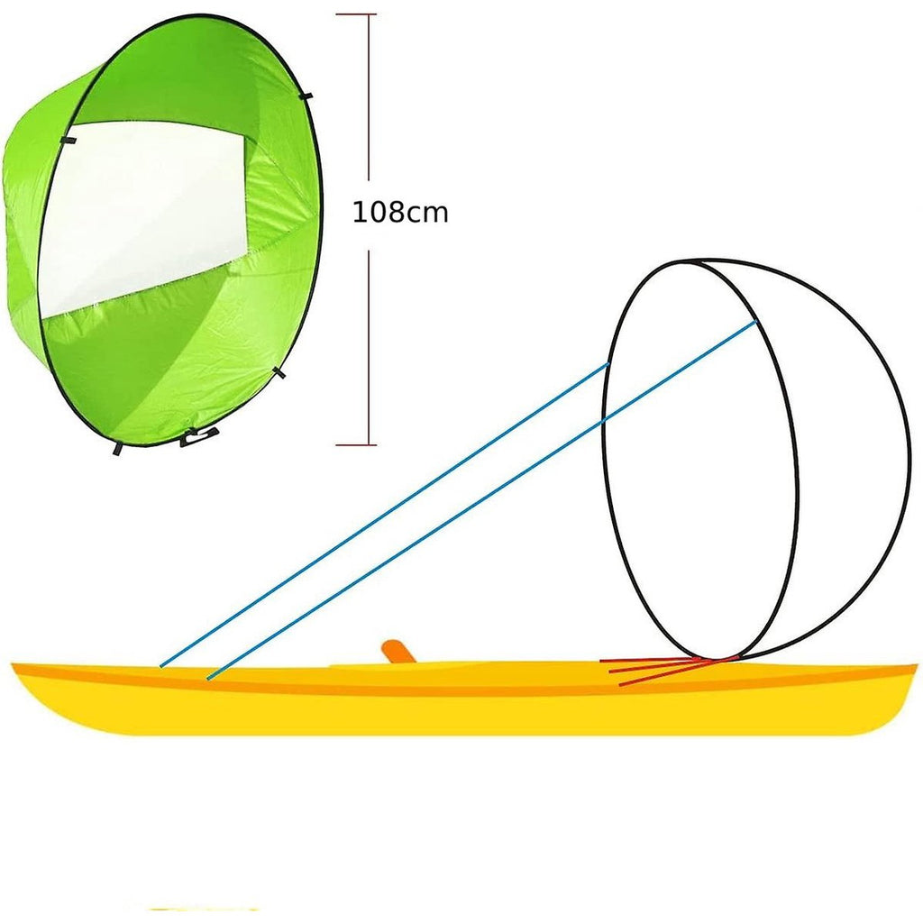 Opvouwbare Kajak Windzeil - Kano Wind Zeil - Met Doorzichtig Raam - Compact En Draagbaar - Inclusief Koord - Geschikt Voor Kajaks, Kano's, Opblaasbare Boten, Paddle Board - Diameter 108cm - Groen