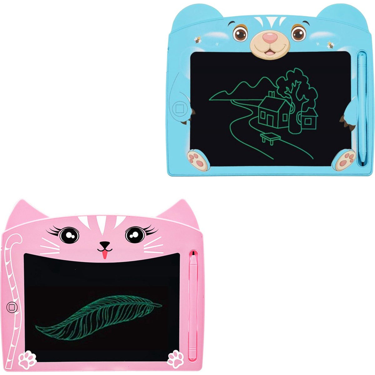 2 Stuks - Kleurrijke LCD Schrijfborden - 2 Ontwerpen - Educatief Tekentablet Met Kleurenscherm - Inclusief Bijhorende Pennen - Met Kleurenscherm - Doodle En Schetsblok Speelgoed - Lichtgewicht en Draagbaar - 8" Scherm - Roze / Blauw