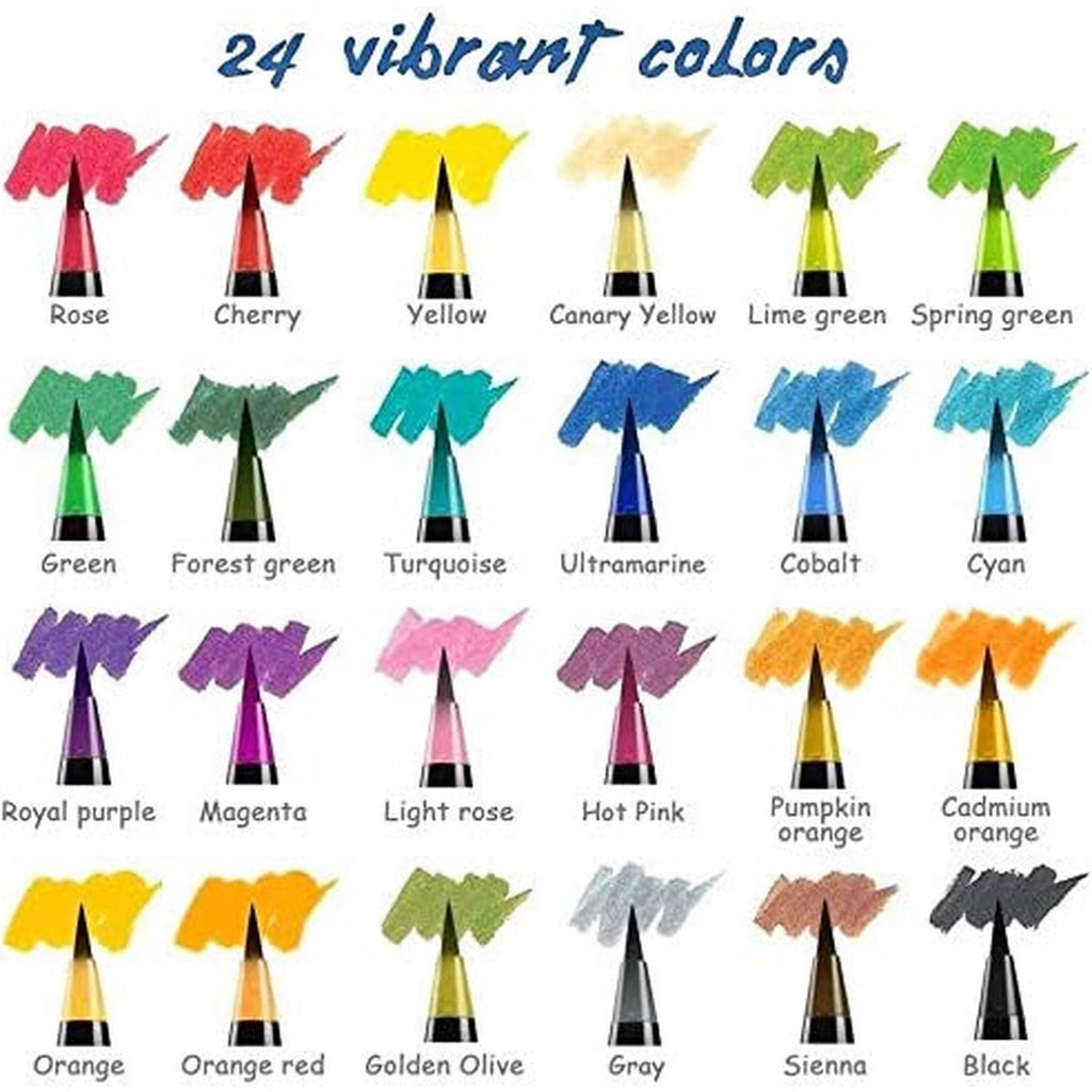 24 premium kleurrijke  aquarelpenseelpenmarkers  -aquarel markersset - flexibele nylon penseeltips - hervulbare watermengborstel - Verfpennen