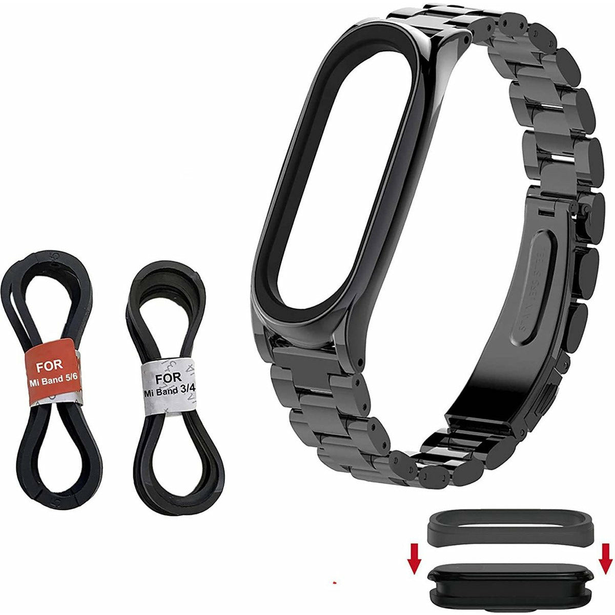 RVS Metalen Polsarmband | Geschikt voor Xiaomi Mi Band 3 / 4 / 5 / 6 | Bandvervanging van Roestvrij staal | Horlogebandaccessoires | Zwart