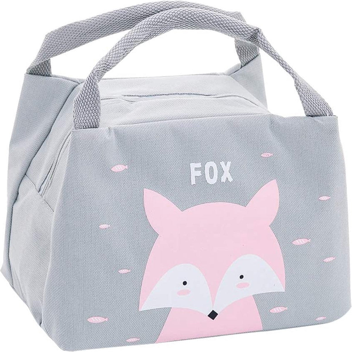 2 Pack | Geïsoleerde Lunchtas Set | Met Dubbele Handvat | Cat en Vos Print | Lekvrije | Lunchbox | Picknicktas | Lunchkoeltas | Maaltijdtas | camping | Reizen | Unisex | Blauw / Grijs