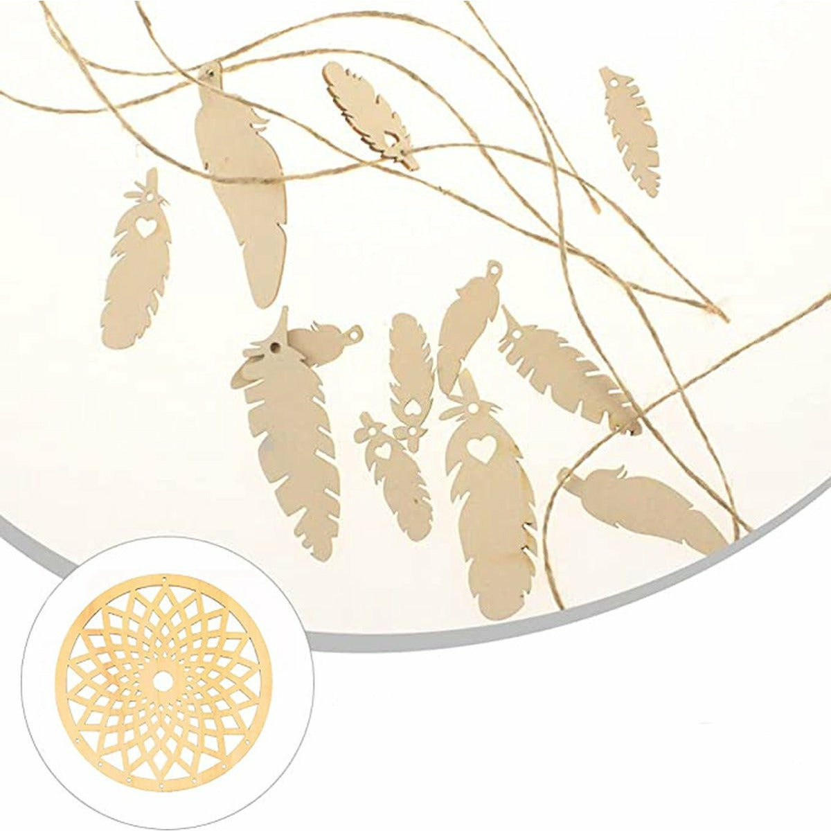 2 Stuks - DIY Houten Dream Catcher Pakket - Inclusief Jute Touw - Dromenvanger Bouw Set - Hangende Ornament - Cut Out Dreamcatcher Bouw Set - Dromenvanger Doe-Het-Zelf-kunst Knutselpakket