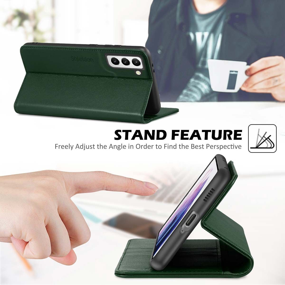 SHIELDON - SAMSUNG S21 Plus Wallet Case - SAMSUNG Galaxy S21 Plus 6.7-inch Folio Leer Case - Midnight Groen