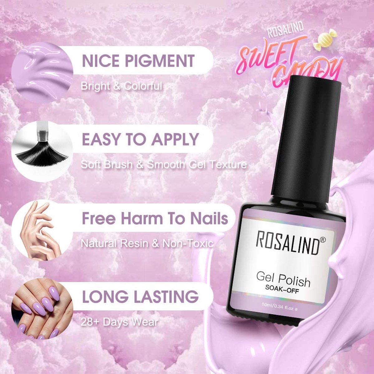 Rosalind 6-delige Semi-Permanente Gellak Set - Langdurige Gellak voor Meer dan 14 Dagen - 10 ml per Fles - Veilig, Natuurlijke Ingrediënten en Gemakkelijk aan te Brengen - Nagellak Set - Inclusief Professionele Instructies