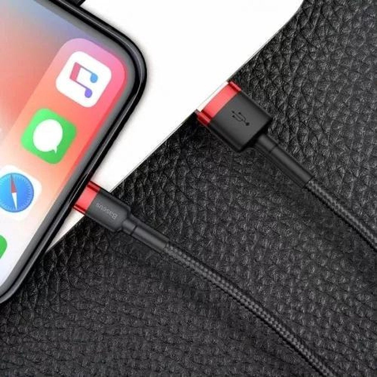 Baseus - 2 meter USB Lightning Kabel - Geschikt voor Apple iPhone - Nylon Gevlochten Oplaadkabel - Duurzaam Ontwerp - USB naar Lightning Kabel - Bestandsoverdracht en Opladen - Aluminium Connectors - Anti-War Technologie