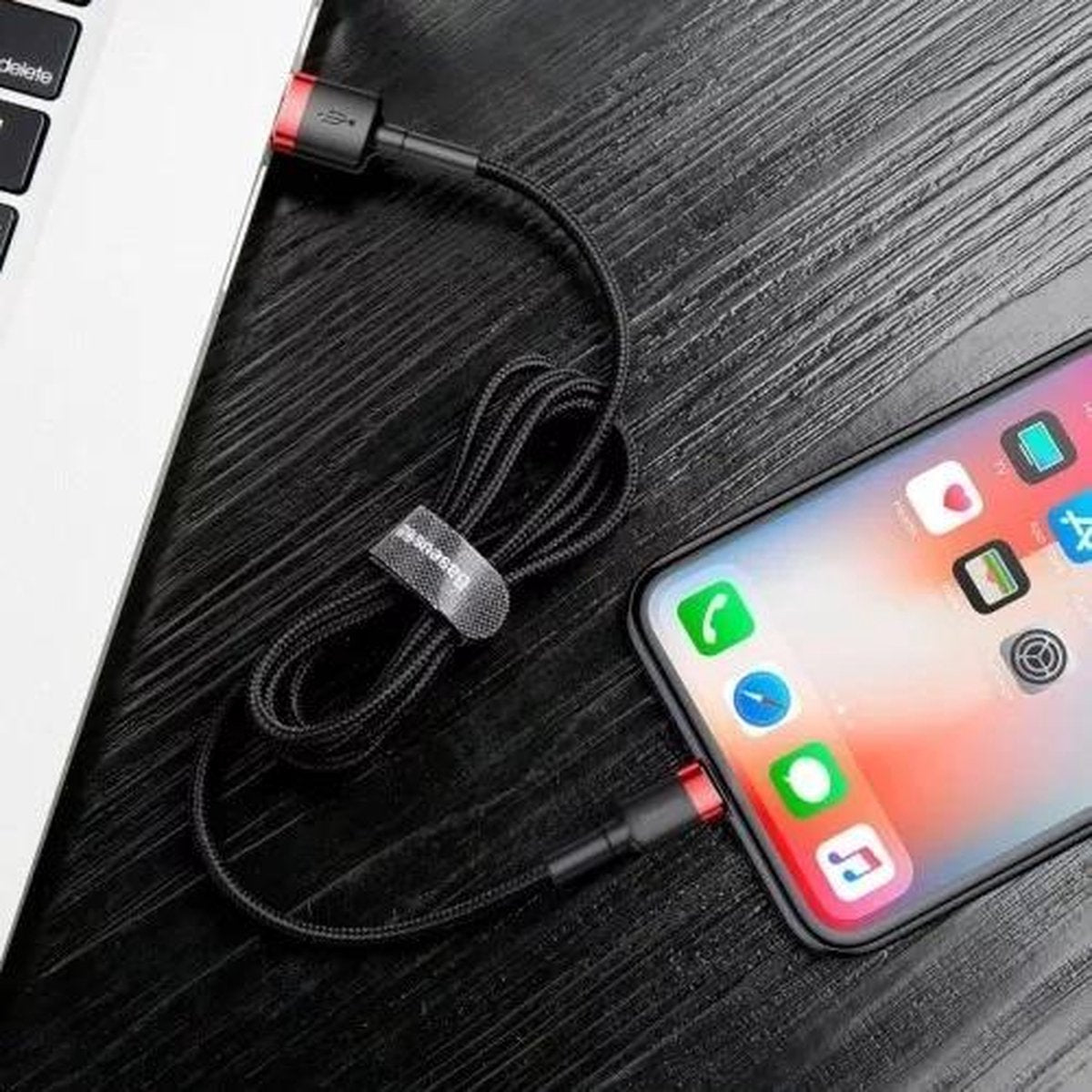 Baseus - 2 meter USB Lightning Kabel - Geschikt voor Apple iPhone - Nylon Gevlochten Oplaadkabel - Duurzaam Ontwerp - USB naar Lightning Kabel - Bestandsoverdracht en Opladen - Aluminium Connectors - Anti-War Technologie