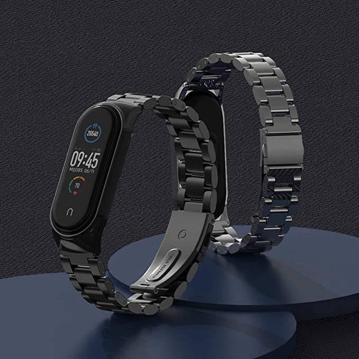RVS Metalen Polsarmband | Geschikt voor Xiaomi Mi Band 3 / 4 / 5 / 6 | Bandvervanging van Roestvrij staal | Horlogebandaccessoires | Zwart