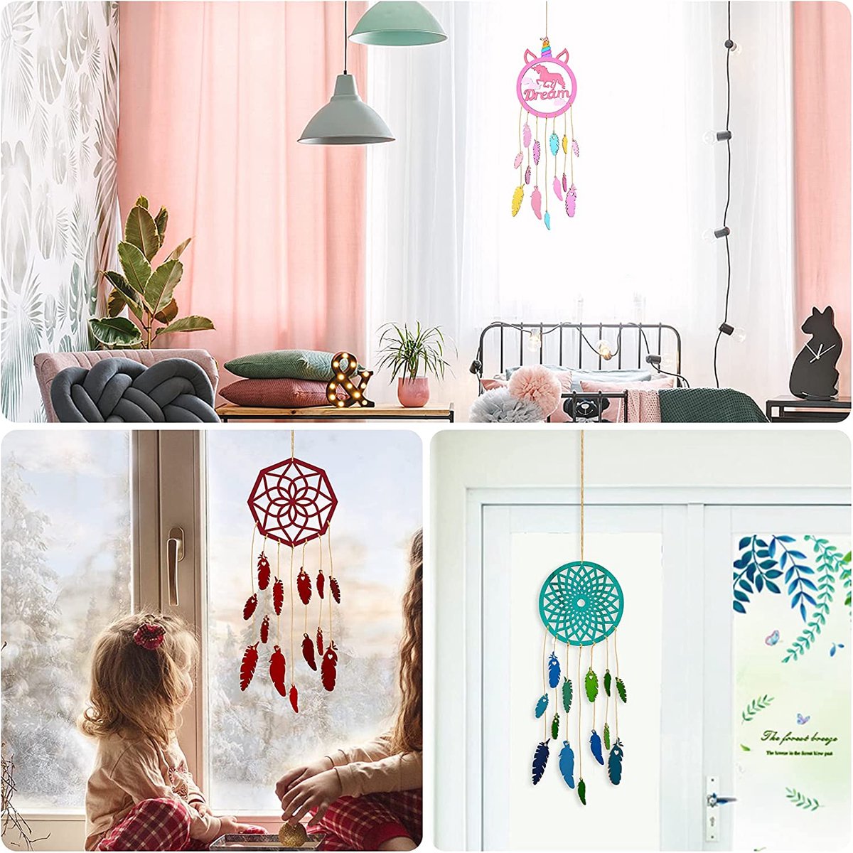 2 Stuks - DIY Houten Dream Catcher Pakket - Inclusief Jute Touw - Dromenvanger Bouw Set - Hangende Ornament - Cut Out Dreamcatcher Bouw Set - Dromenvanger Doe-Het-Zelf-kunst Knutselpakket