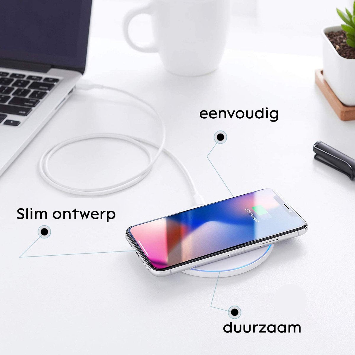 Smartphone Draadloze Fast Charger - Wireless Oplader - Qi - Geschikt Voor Mobielen En Oordopjes Met Draadloos Opladen