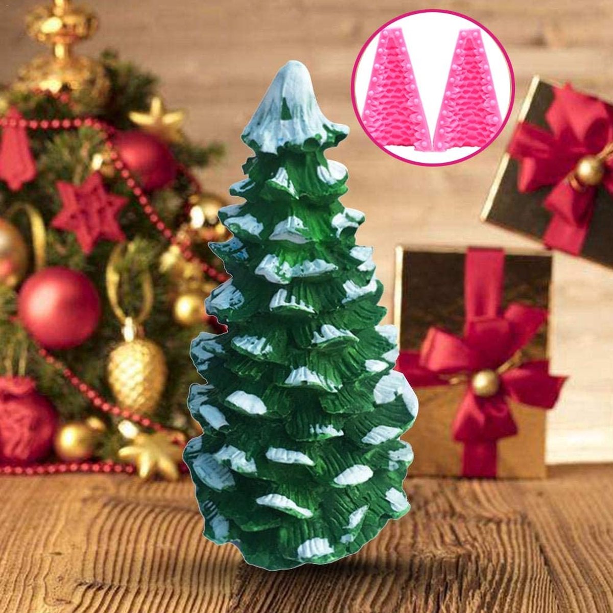 Siliconen mal kerstboomvorm – hittebestendig van -50°C tot 300°C – flexibele mal voor chocolade – zeep – kaars – ijsblokjes – snoep – multifunctionele vorm – oven- en magnetronbestendig – makkelijk schoon te maken – 109 mm – kerstsiliconenvorm