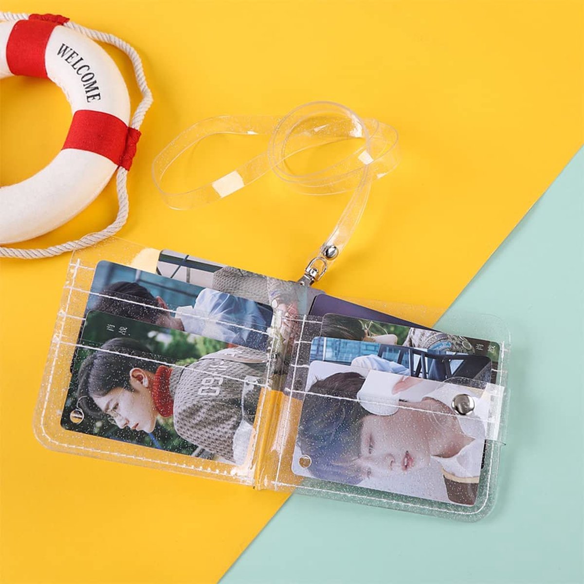 Doorzichtige - Glitter Jelly Portemonnee - Transparant Bifold - Fotokaarten Houder - Met Lanyard En Muntzakje -