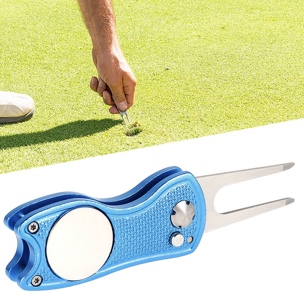 Golf Divot Repair Tool - RVS - Golf Pitchfork - Opvouwbaar - Lichtgewicht - Draagbaar - Antislip - Golf Putting Fork - voor Outdoor Golfbaan - Blauw