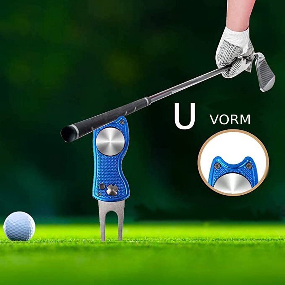 Golf Divot Repair Tool - RVS - Golf Pitchfork - Opvouwbaar - Lichtgewicht - Draagbaar - Antislip - Golf Putting Fork - voor Outdoor Golfbaan - Blauw