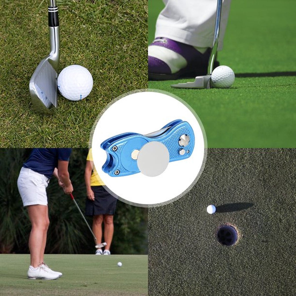 Golf Divot Repair Tool - RVS - Golf Pitchfork - Opvouwbaar - Lichtgewicht - Draagbaar - Antislip - Golf Putting Fork - voor Outdoor Golfbaan - Blauw