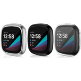 3 Stuks - Smart Watch Hoesjes - Geschikt Voor Fitbit Sense / Fitbit Versa 3 - Full Cover Tpu Beschermhoes - Fitness Tracker Bumper - Smartwatch Schermbeschermer - Fitness Tracker Hoesje - Lichtgewicht - Zwart / Zilver / Transparant