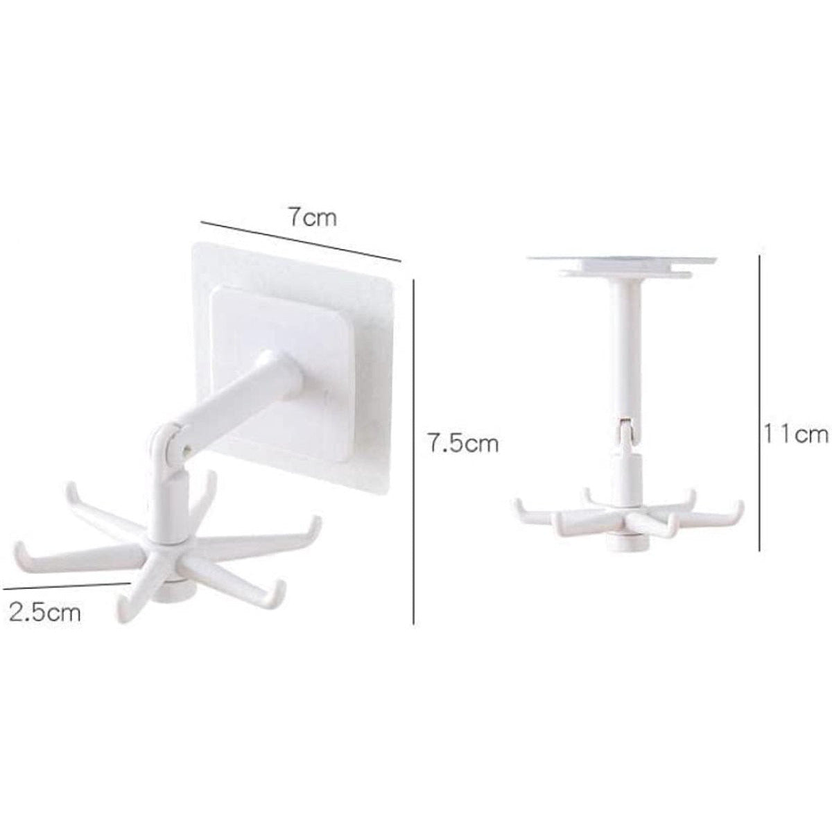 6 Stuks - 360° Roterende Haak - Multifunctionele Flip Haak - 180 Graden Kantelbaar - Draaiende Keukengerei Houder - 6 Haken Per Kop - Waterdicht - Zelfklevend - Vouwhaak - Muurhaak - Geschikt Voor Badkamer - Keuken - Kantoor - Garage - Handdoek - Wit