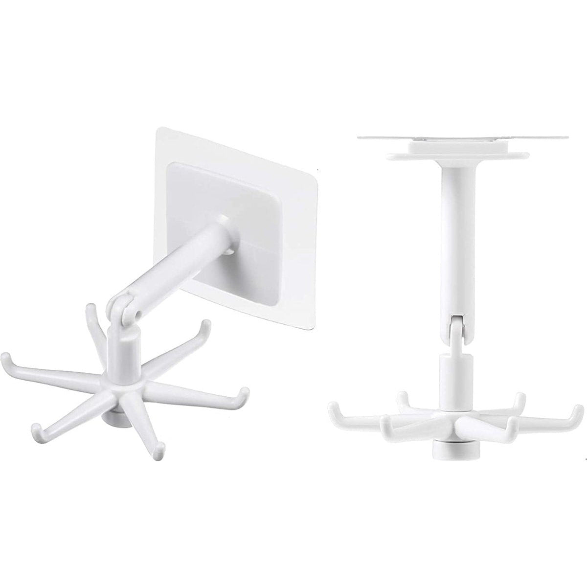 6 Stuks - 360° Roterende Haak - Multifunctionele Flip Haak - 180 Graden Kantelbaar - Draaiende Keukengerei Houder - 6 Haken Per Kop - Waterdicht - Zelfklevend - Vouwhaak - Muurhaak - Geschikt Voor Badkamer - Keuken - Kantoor - Garage - Handdoek - Wit