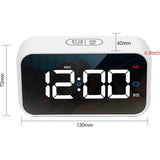 Draadloze LED Digitale Wekker - Spiegel Tafelklok - Geluidsactivatie - USB Oplaadbaar - 2 Alarmen/Snooze/Dutjestijd/Stembediening - 40 Alarmgeluiden - 12/24-uurs Weergave - Wit