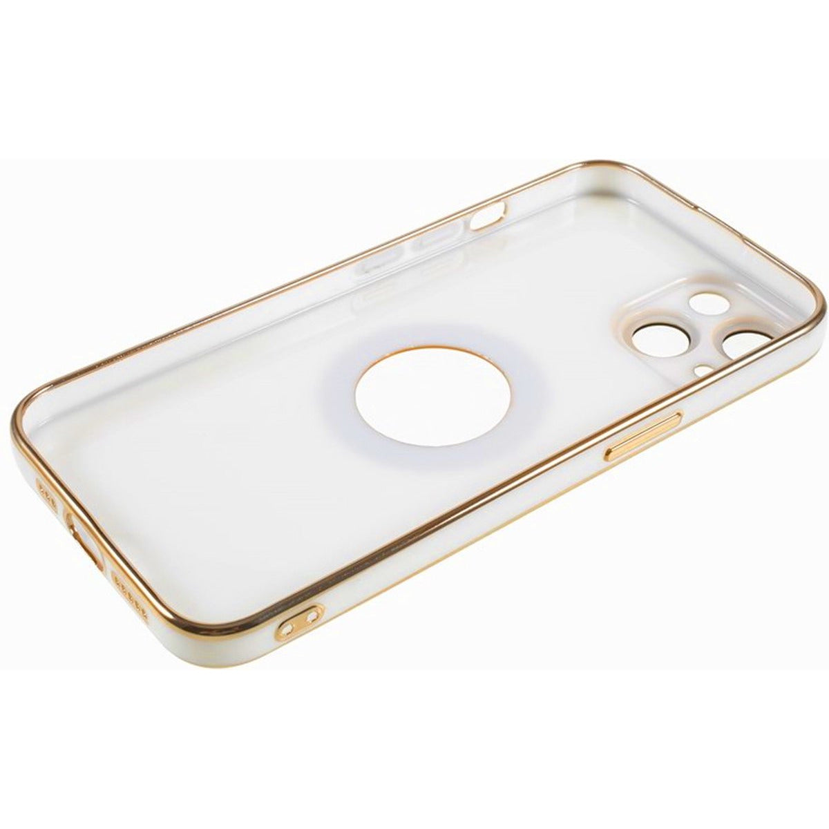 Back Cover Hoes - Geschikt Voor Apple iPhone 14 - Achterkant Hoesje met Zichtbaar Logo - Zachte Siliconen Hoes - Volledige Cameralens Bescherming - Telefoonhoesje - Flexibel - Unisex - Goudkleurig / Wit