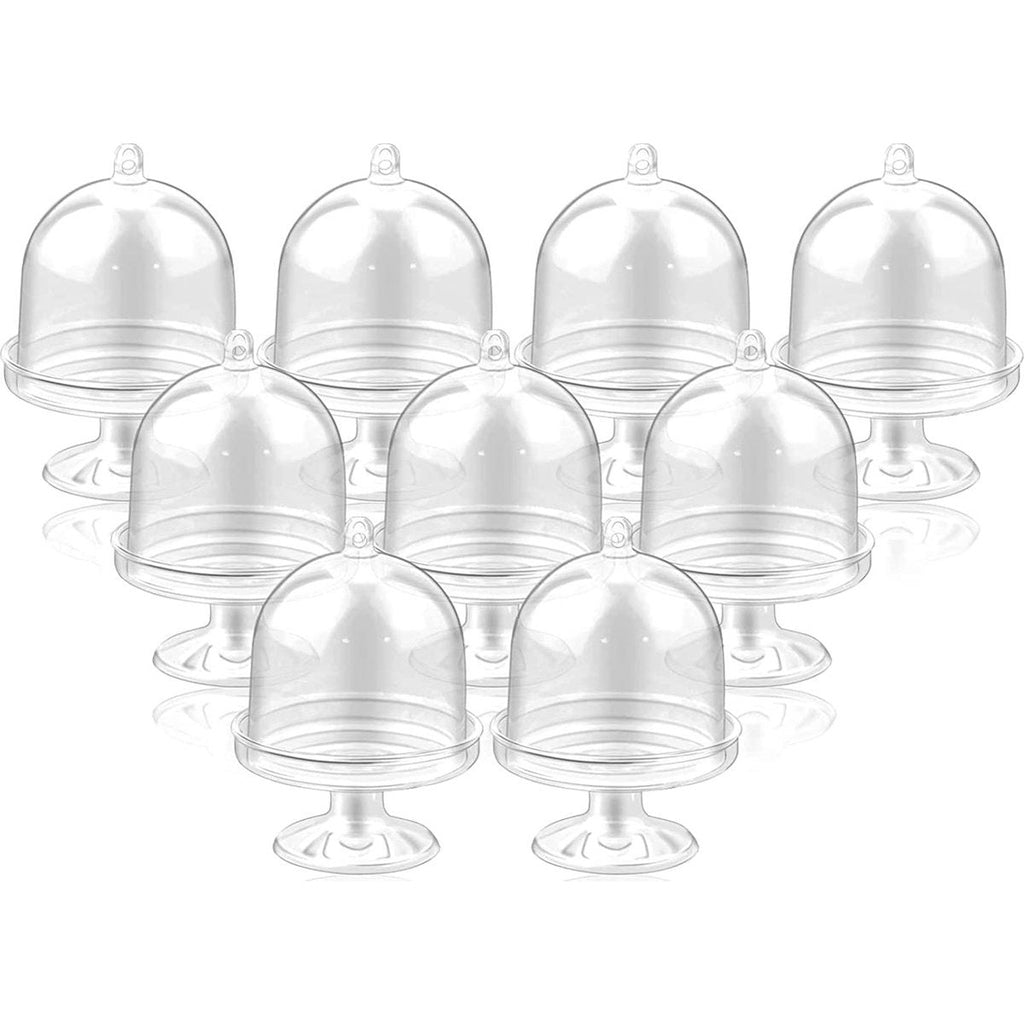 Mini Cake Stands | 12 Stuks | Kleine Plastic Taart, Snoep Displays met Koepel | D 5 cm x H 8.5 cm | Helder