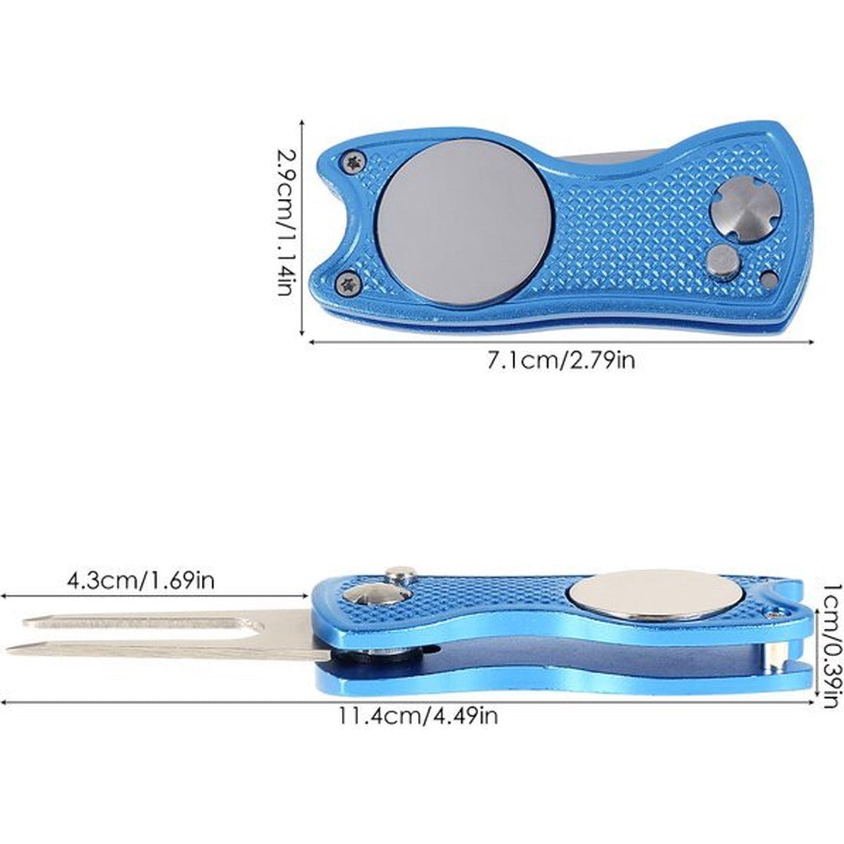 Golf Divot Repair Tool - RVS - Golf Pitchfork - Opvouwbaar - Lichtgewicht - Draagbaar - Antislip - Golf Putting Fork - voor Outdoor Golfbaan - Blauw