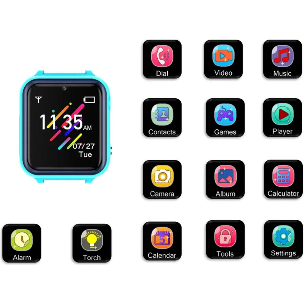 Smart Watch Voor Kinderen - Smartwatch Met 24 Ingebouwde Games - Met Stappenteller - Telefoon Mode - Muziekspeler - Rekenmachine - Klok - Zaklamp - Van 3 Tot 14 Jaar - Blauw