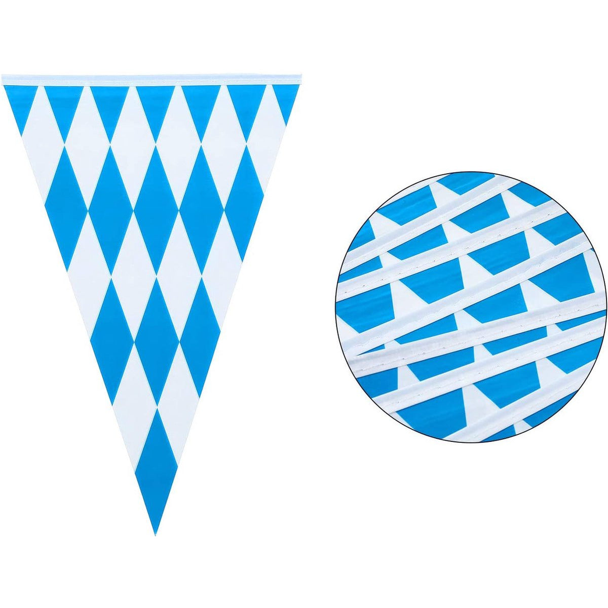 3 Stuks - 10 Meter - Oktoberfest Beierse Vlaggenlijn - Wimpel Banner - Vlaggen - Oktoberfest Decoratie Vlaggen - Extra Lang - Duitse Geruit Vlag Wimpel - Oktoberfest Feest Decor - 10 Meter Elk - Verlengbaar - Blauw / Wit