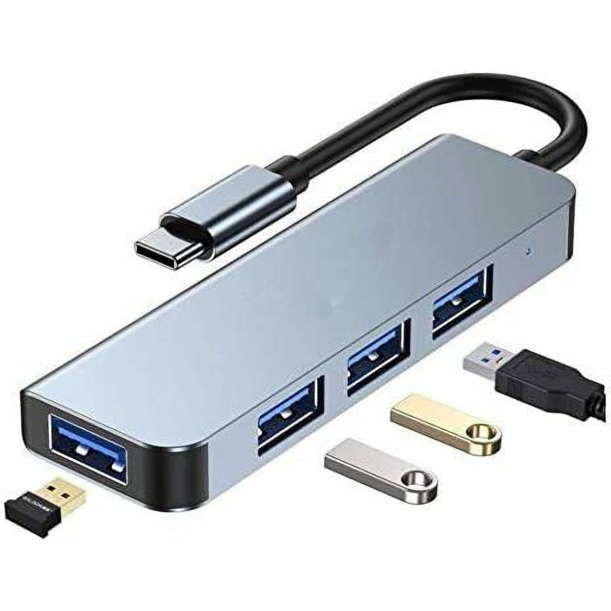 4-in-1 USB-C Hub met 1 USB 3.0 Poort en 3 USB 2.0 Poorten - Ondersteunt Mac OS, Windows en Android - Hoge Overdrachtsnelheid tot 5 Gbps - Compact Aluminium Design - Plug &amp; Play - Compatibel met USB 3.1 C-poort